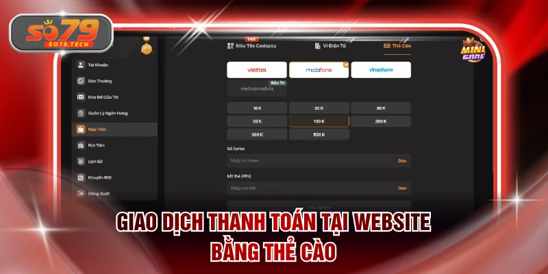 Giao dịch thanh toán tại website bằng thẻ cào