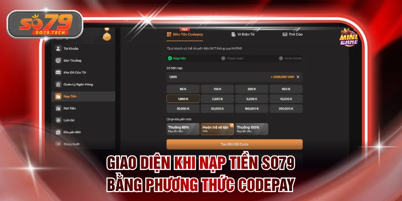 Giao diện khi nạp tiền SO79 bằng phương thức Codepay
