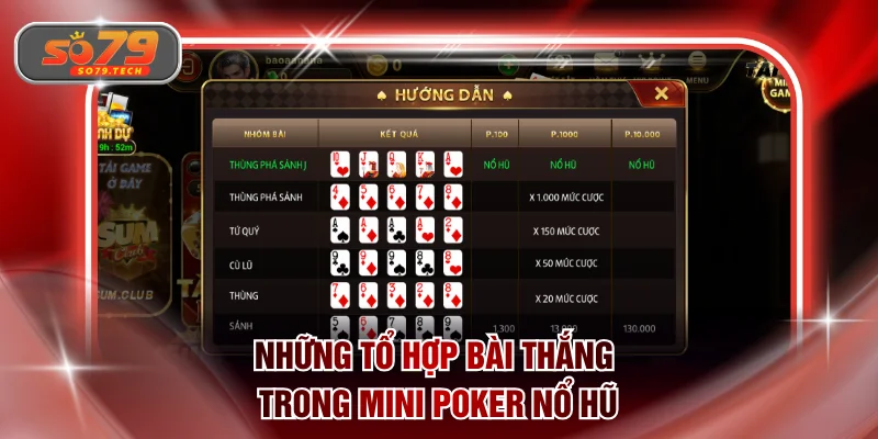 Những tổ hợp bài thắng trong mini poker nổ hũ